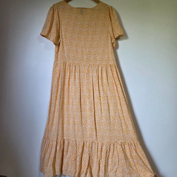 EUC LIKE NEW EMERY ROSE YELLOW DAISY PRINT FLORAL V NECK TIERED MAXI DRESS SZ XL - Picture 2 of 15